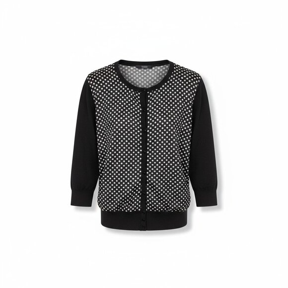 Ann Taylor Polka Dot Cardigan Sweater Size L | Black & White Button-Up Lightweig - Picture 1 of 8